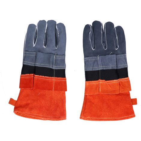 Gants anti-brûlures en cuir de vachette résistants aux hautes températures et au feu, pour le camping, le barbecue et le micro-ondes (orange) (1/5)