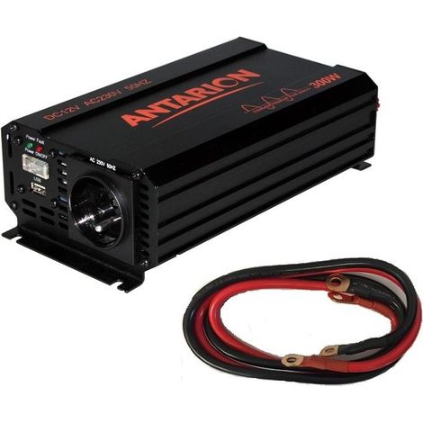 Convertisseur de tension 300W – Tension sortie 220V – Puissance max 345W – Port USB 5V 1A – Pour alimentation appareils électroniques – Antarion (1/2)