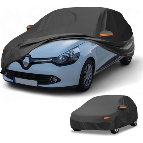 Housse De Voiture Imperméable Anti-UV pour Clio 20-25 Noir, 190T-PU, 410x180x135cm, Protection Solaire Anti-Uv, Avec Fermeture Éclair, Bande Réfléchissante, Corde Élastique (1/5)