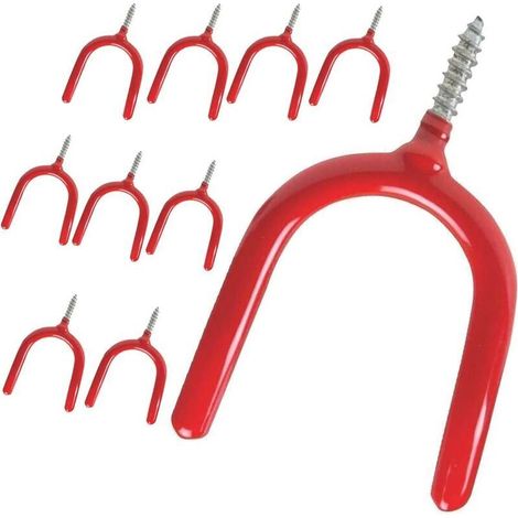 Lot de 10 crochets à visser pour rangement de jardin, abri de jardin ou garage. Crochets multifonctionnels robustes à fixation murale, revêtus de vinyle, pour outils de jardin, pelle, râteau, etc. (ro