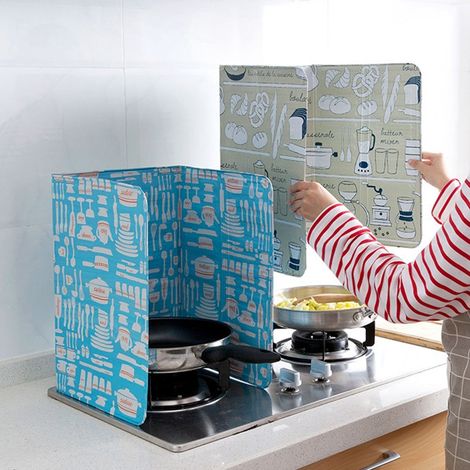 Protecteur de Cuisine 3 Faces Anti-Éclaboussures, Planche Pliable Anti-Graisse pour Gazinière en Aluminium (1/5)