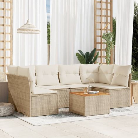 Set sofás de jardín 7 piezas y cojines ratán sintético beige vidaXL (1/5)