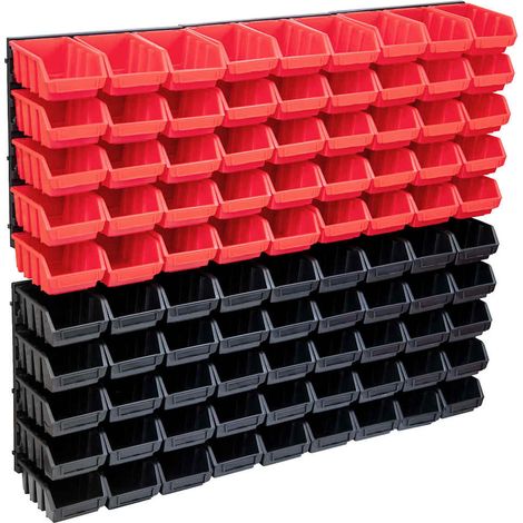 vidaXL Kit de bacs de stockage et panneaux muraux 96 pcs Rouge et noir (1/5)