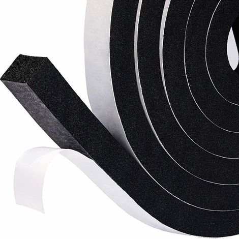 Joint Porte Fenêtre en mousse Adhésive boudin bas de porte 15mm x 8mm x 2m Joint de l’Anticollision et l’Insonorisation Coupe vent, Mousse noir film blanc (1/5)
