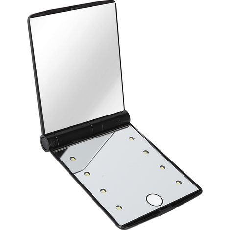 Miroir de maquillage LED portable double face pliable, rétroéclairé tactile sensible, miroir cosmétique noir pour usage quotidien (1/5)