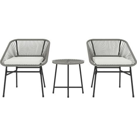 Polyrattan Gartenmöbel Set, Outdoor Lounge Balkonmöbel für 2 Personen, 3-teilig Sitzgruppe mit 2 Stühle, Beistelltisch, Kissen, wetterfest Gartenlounge für Garten, Terrasse Balkon, Dunkelgrau