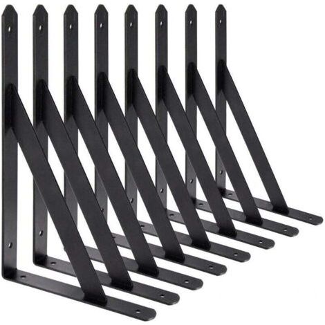 Pair ZVD-BR-Vie Equerre Etagere Murale, 8 Pcs Supports Triangulaires de 90 Degrés en Acier, Équerres Étagères 200mm x 120mm, Support d'angle Brace (Noir) (1/4)