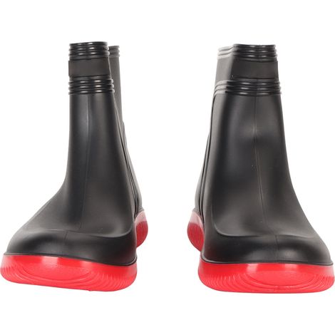 Bottes de pluie mi-mollet pour homme, imperméables et antidérapantes, idéales pour les activités de plein air comme la chasse, la pêche et le lavage de voiture. Disponibles en noir/rouge, pointure 38. (1/5)
