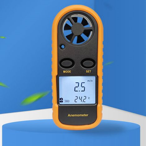 Mini-Anemometer in neutraler englischer Sprache, Windgeschwindigkeitsanzeiger, Windgeschwindigkeitsmessgerät, Temperatur- und Windgeschwindigkeitsmesser, Anemometer (1/5)