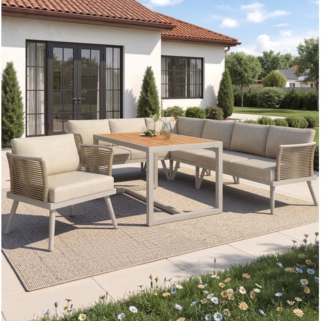 Salon jardin 7 places d'angle avec table beige HAVRYA (1/5)