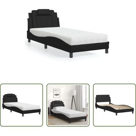 Kunstlederbett - Bett "Viana" mit Matratze Schwarz 90x200 cm Kunstleder (1/5)