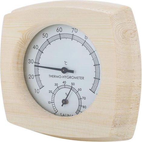 Thermomètre Hygromètre Bois - Pour Sauna Salle De Bain Hammam - Mesure Température Et Humidité - 1 Pièce