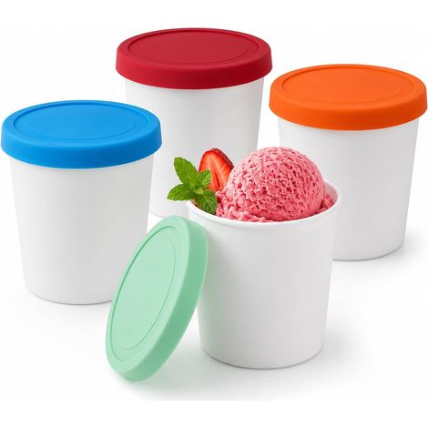 Set mit 4 Eisbehältern für lebensmittelechtes Eis, 250 ml, mit Silikondeckeln, BPA-frei, wiederverwendbar, zur Aufbewahrung und Zubereitung von Eiscreme (1/5)