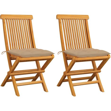 vidaXL Chaises pliantes avec coussins beiges, 2 pièces, en teck massif (1/5)