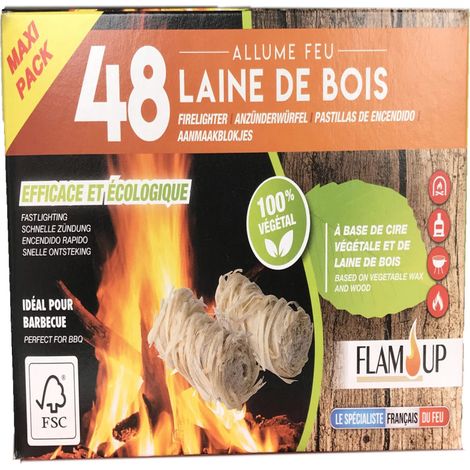 Schachtel mit 48 Feueranzündern aus Holzfasern FSC 100% pflanzlich Flam'up - Flam'up