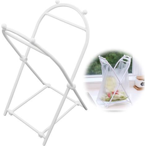 Support de sac poubelle support de sac poubelle avec support de poubelle pliable pratique avec plan de travail cuisine pratique Étagère simple rangement au sol 2pcs (blanc) (1/5)