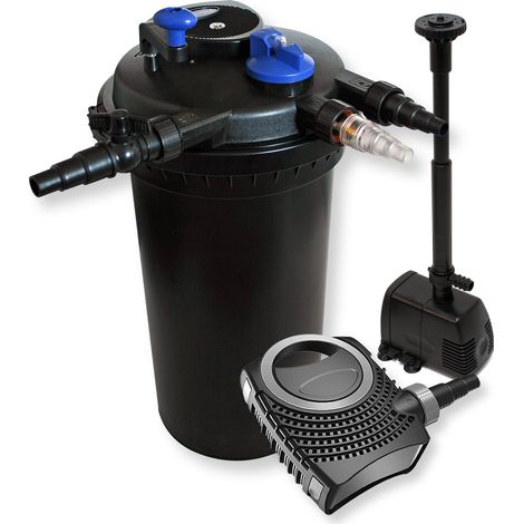 Wiltec Kit complet: CPF-15000 Filtre de bassin à pression jusqu’à 30000 L avec 18 Watt UV-C lampe uv, NEO8000 SuperEco pompe de filtration 8000l/h 70W, HJ-943 ECO Pompe pour fontaine 800l/h 16W (1/4)