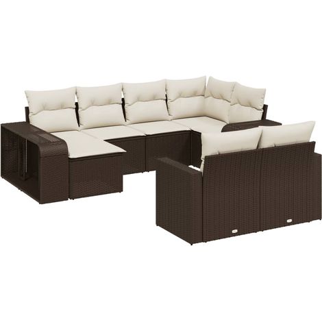 vidaXL Set Divani da Giardino 10pz con Cuscini in Polyrattan Marrone (1/5)