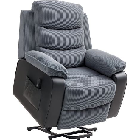 Fauteuil relax en velours côtelé doux, fauteuil inclinable avec télécommande et poches latérales, gris foncé