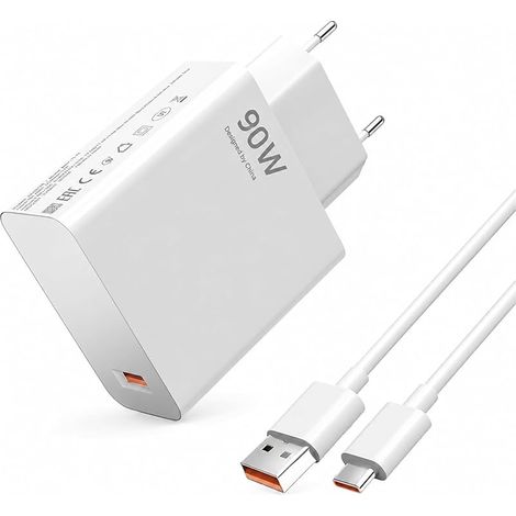 90-W-Schnellladegerät für Xiaomi, Redmi und Poco – Turbo HyperCharge mit 1 m USB-C-Kabel (6 A) – Kompatibel mit den Modellen 15/14/13T, POCO X7 Pro/F6 und Redmi Note 14 – Ladeleistung: 90 W/67 W/45 W (1/5)