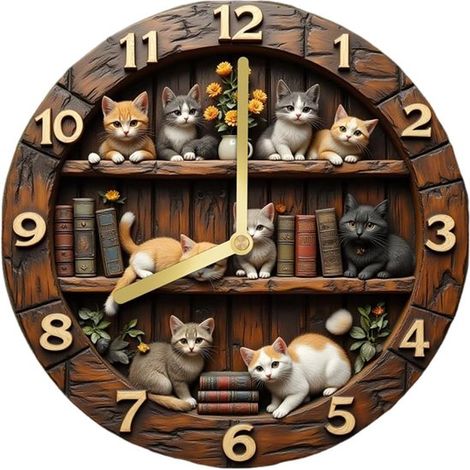 Horloge murale chat – Bois – 30 cm – Silencieuse – Salon, chambre et bureau – Moderne (1/5)
