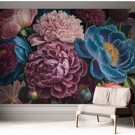 Selbstklebend Tapete - abwaschbar - Raumgestaltung Schlafzimmer Wohnzimmer Tapete Bunte Blumen 312x219 cm (1/5)