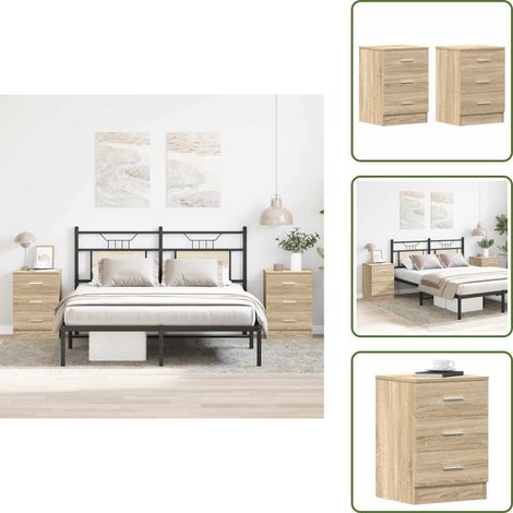 Nachttische 2 Stk. Sonoma-Eiche 38x35x56 cm Holzwerkstoff - Nachtschränke - Holznachtttische - Nachttische Set - Wohnzimmerschreibtisch - Beistelltisch (1/5)