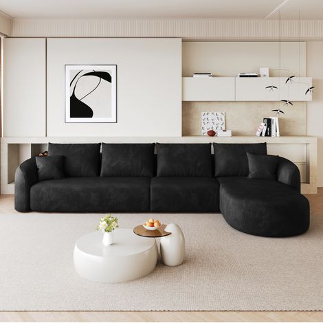 Canapé d'angle modulable 336x168x85 cm en tissu noir, gain de place pour salon FloraGrace (1/5)