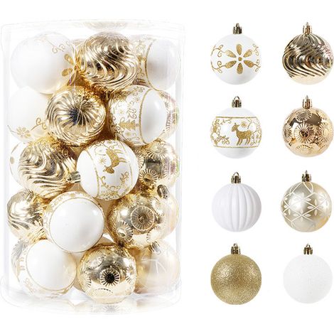 40 Weihnachtskugeln aus Kunststoff, leicht und einfach aufzuhängen, ideal als Weihnachtsdekoration für Feiertage, Hochzeiten und Partys, F34 Weißgold (1/5)