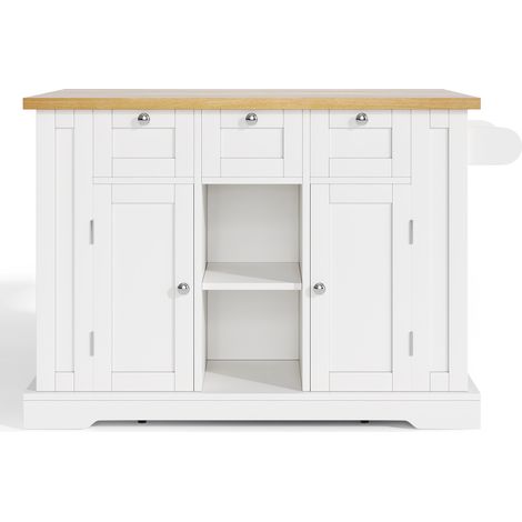 Mobile Kücheninsel 132 cm Weiß/Natur aus MDF mit klappbarer Arbeitsplatte (1/5)