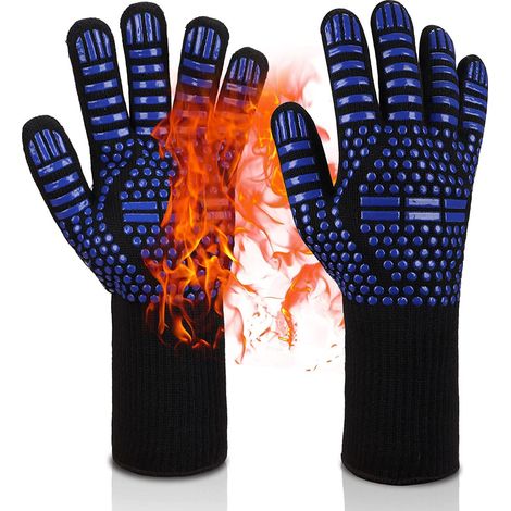 Gants de cuisine résistants à la chaleur jusqu'à 800 °C, gants de barbecue (bleus) (1/5)
