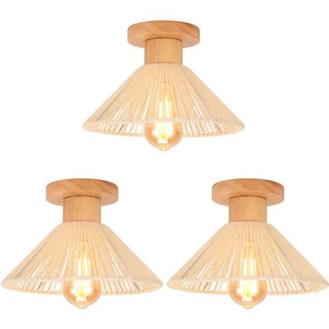 3x Retro Plafonnier,26cm Lustre Vintage en Rotin Metal Lampe de Plafond Industiel Style Retro Luminaire Design Chapeau,Blanc (1/5)