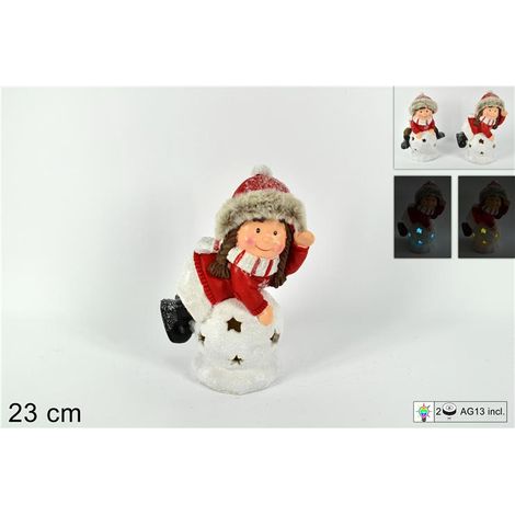 Decorazione Natale Bambino su Palla Cappello Pelliccia con Luci 23 cm