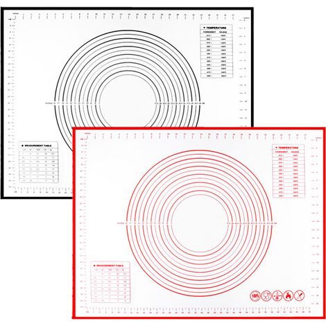 Silikon-Backmatte, 70×50 cm, wiederverwendbares Backblech, antihaftbeschichtet, BPA-frei, mit Messbechern und Teigschaber für Fondant/Kekse/Pizza, Rot (2 Matten) (1/5)