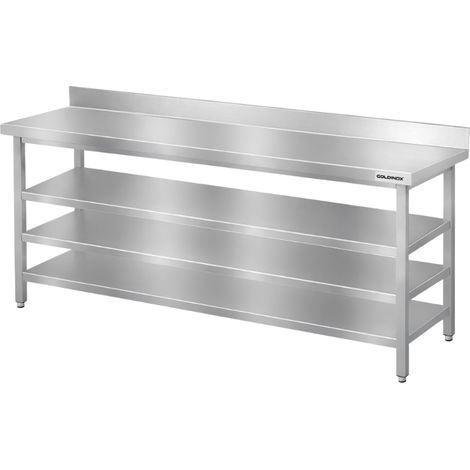Table de travail en inox Bar 1800x500 mm avec 3 étagères inférieures et dosseret PREMIUM - GOLDINOX (1/4)