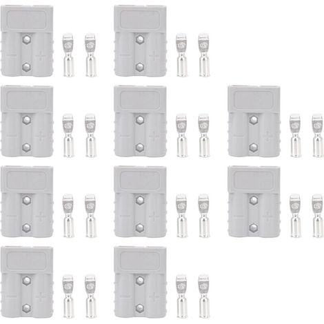 Conector de alimentación de batería – Paquete de 10, 50 A / 600 V, sección transversal de 16 mm² (6 AWG), bloque de terminales de cable de alta resistencia (1/5)