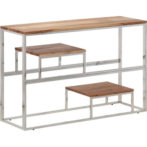 Tavolino Consolle Argento Acciaio Inox e Legno Massello Acacia vidaXL (1/5)