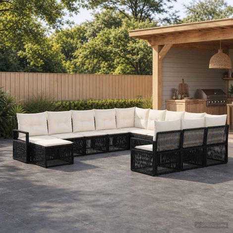 Salon de jardin modulable 12 places en polyrotin noir avec coussins et structure en acier - PANGIVO (1/5)