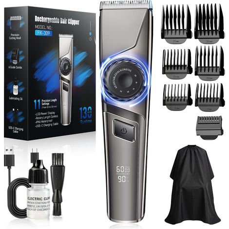 Tondeuse à cheveux professionnelle, avec chargement USB C, affichage LED, IPX6, étanche IPX6, 65 dB, kit de barbier professionnel pour homme à la maison et salon de coiffure, kit USB C (1/5)