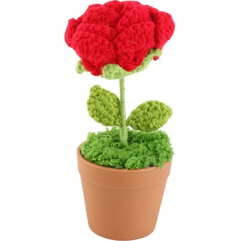 Rose artificielle en pot au Crochet, fleur en laine tissée à la main, Simulation tricotée à la main pour décoration de maison (1/5)