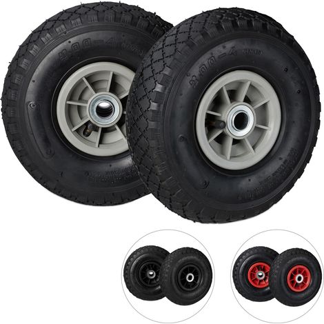 Relaxdays 3.00-4 Hand Truck Spare Tyre Set of 2, Pneumatic, Up to 80 kg, Plastic Rims, 260x85 mm, Black/Grey (1/5)