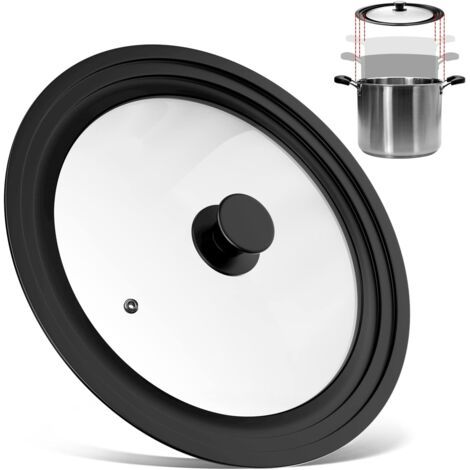 Coperchio universale nero, 3 misure, coperchio in vetro con bordo in silicone graduato, resistente al calore e con sfiato vapore, per pentole e padelle con diametro di 28 cm, 30 cm, 32 cm (1/4)
