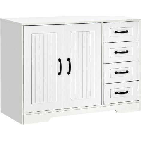 HOMCOM Sideboard Weißer Beistellschrank mit 4 Schubladen, verstellbarem Einlegeboden & Kippschutz für Küche & Wohnzimmer
On-Site