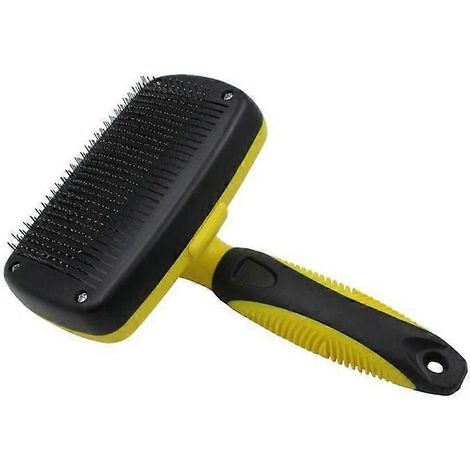 Brosse pour chien et chat, brosse et peigne pour chien, brosse de toilettage rétractable jaune et noire (1/5)