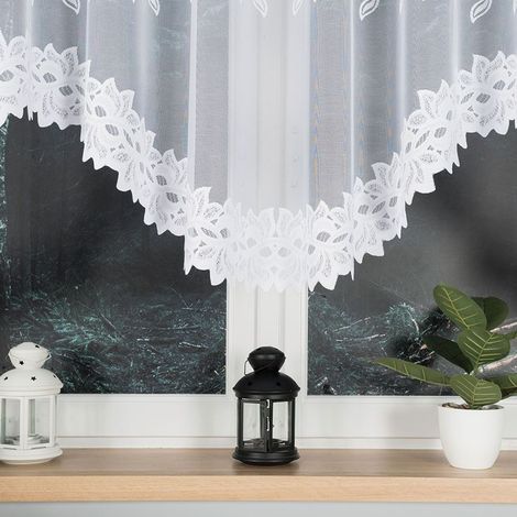 BASTIA - Rideau jacquard prêt-à-poser avec découpe en bas - 320x140 cm - blanc (1/5)
