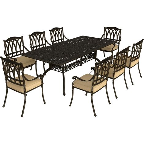 Outsunny 9 Pieces Cast Aluminium Garden Dining Set with Parasol Hole, Bronze (1/5)