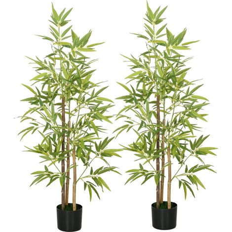 HOMCOM Set 2 Piante Artificiali da 120 cm a 3 Tronchi con Vaso Ø15x12cm