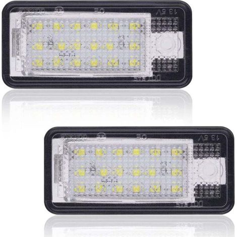 LED Éclairage Plaque D'immatriculation Auto Ampoules Super Brillant CanBus Sans Erreur 6000K Xénon Blanc 18SMD, 2PCS LED Plaque D'immatriculation pour A/udi A3 S3 A4 S4 A6 S6 C6 A8 S8 Q7 RS4 RS6 (1/4)