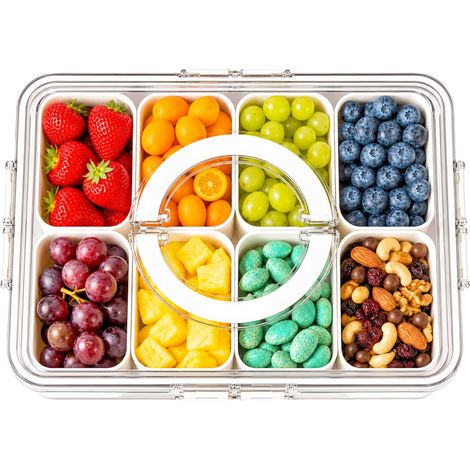 Boîte à goûter avec 8 compartiments, assiette à collation avec couvercle, passe au lave-vaisselle, bol à collation portable pour bonbons, fruits, biscuits, noix, légumes – Idéal pour les pique-niques (1/5)