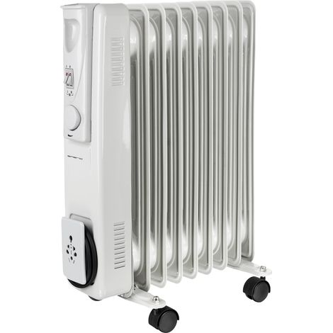 Radiateur à huile, pour pièces jusqu'à 20 m², 1500 W, 9 nervures, 3 niveaux de chauffage (500/1000/1500 W), thermostat planchable, roulettes souples, protection anti-basculement (1/5)